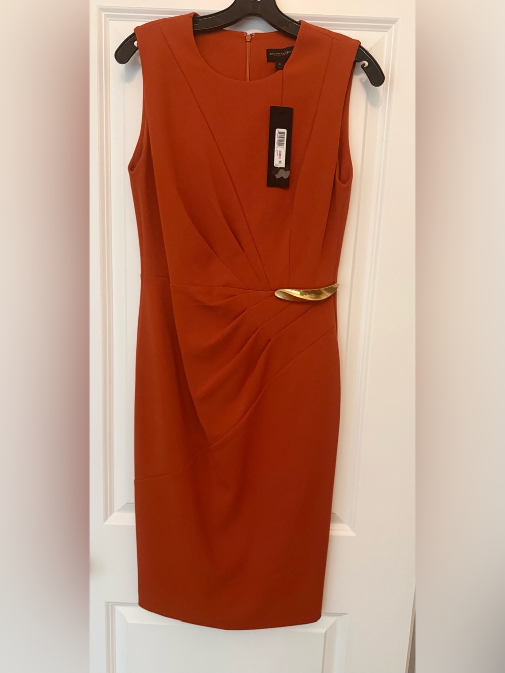 NWT Donna Karan Sleeveless Rust Sheath Dress with Gold Accent - Picture 2 of 3
